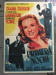 Cine: AEU73 SU PRIMERA NOCHE DEANNA DURBIN CHARLES LAUGHTON POSTER ORIGINAL 70X100 ESTRENO LITOGRAFIA